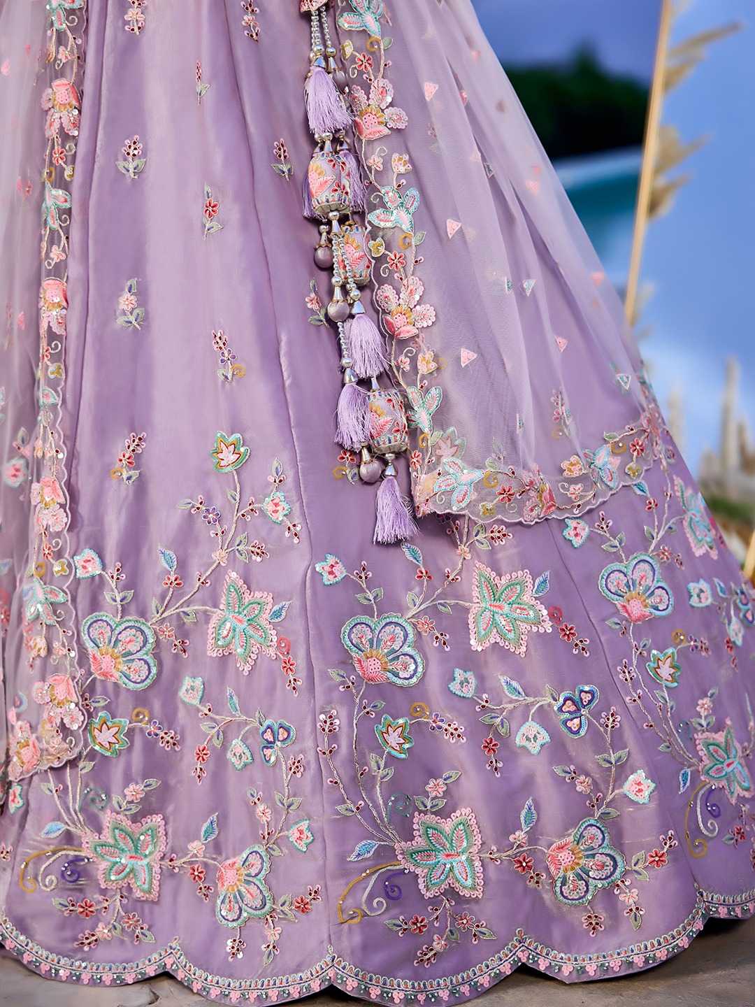 Satin Silk Embroidered Sequins Lehenga